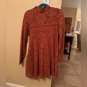 Free people Burnt Orange Lace High Neck Dress